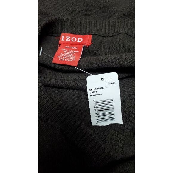 Izod Brown V neck Cotton Sweater Size 4XL Long Sleeve 100% Cotton - Picture 7 of 9